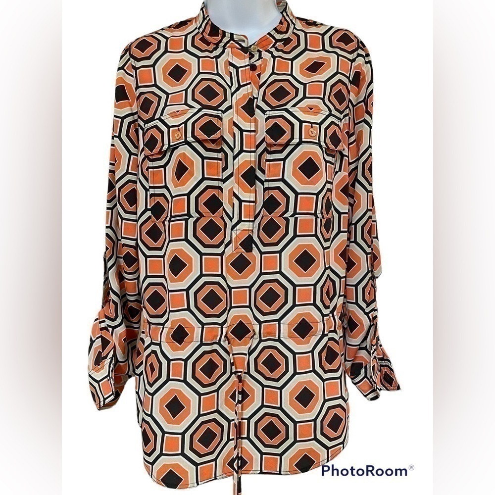 Michael Kors Geometric Print Blouse Tie Waist Size 6